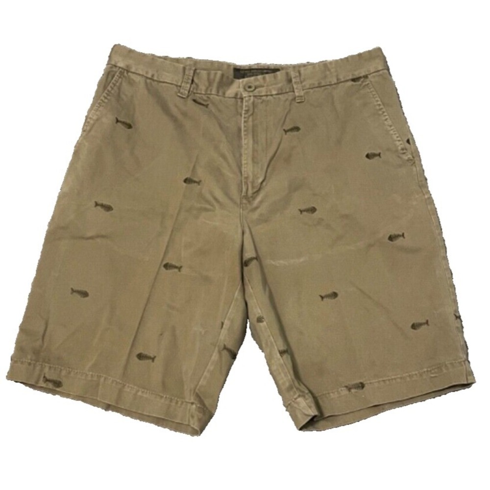 Old Navy Chino Shorts Men's M‎ 36 Tan Embroidered Fish All Over Print Beach